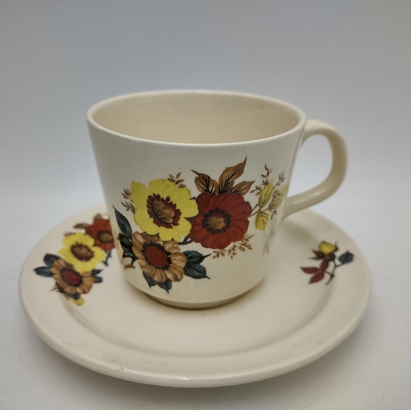 Vintage Faianta Sighisoara (FS) Romania Tea Cup & Saucer Ivory Autumn - Picture 6 of 8